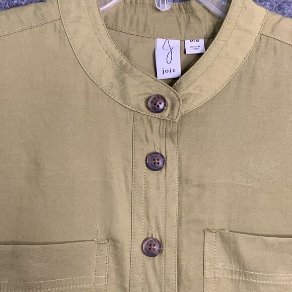 Joie Button Up Blouse Cap Sleeve Olive Band Collar Chest Pockets - Picture 3 of 11
